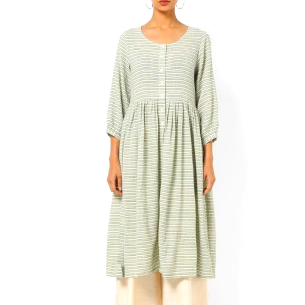 Project Eve Striped Flared Kurta/Dress with Bishop Sleeves